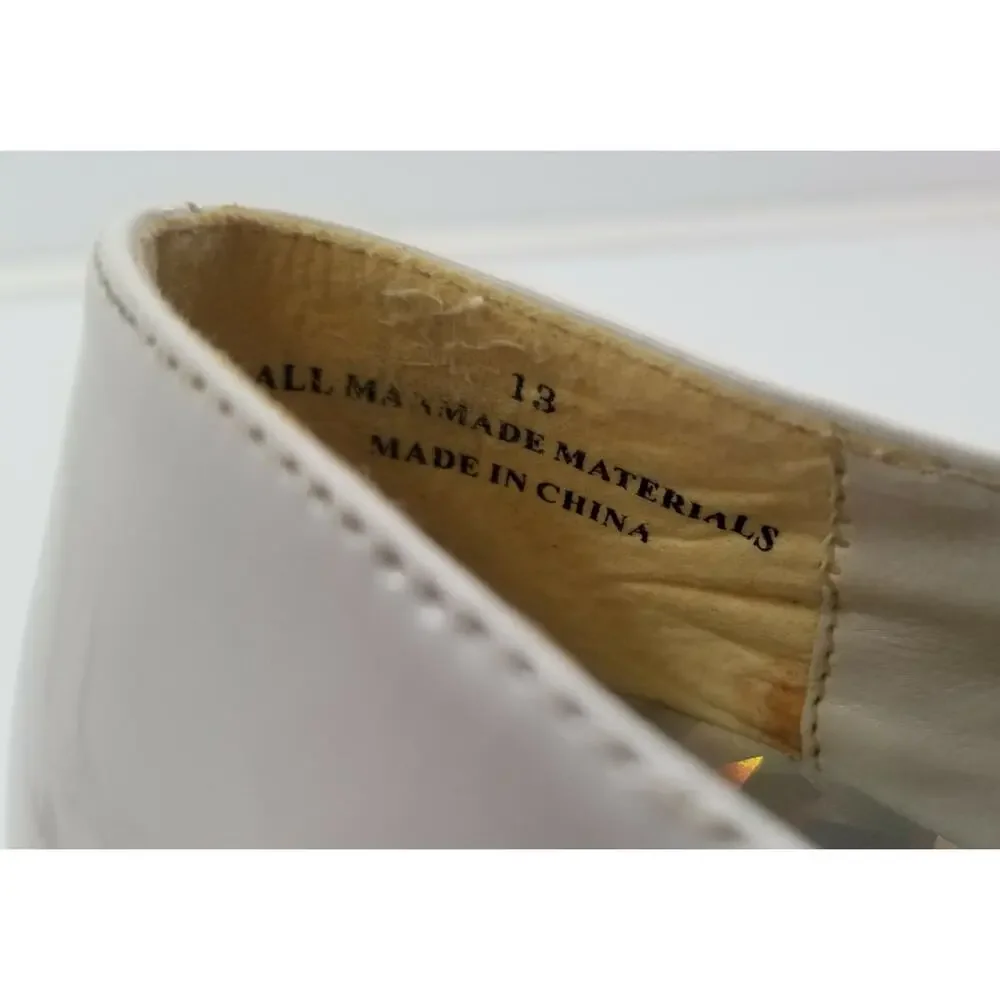 *D) Vintage Superstar Kid Girl's White Low Heel Strap Shoes 13